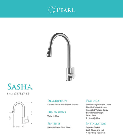 SASHA Brushed Stainless Steel Kitchen Empire Faucet